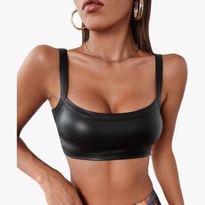 Black Faux Leather Crop Top